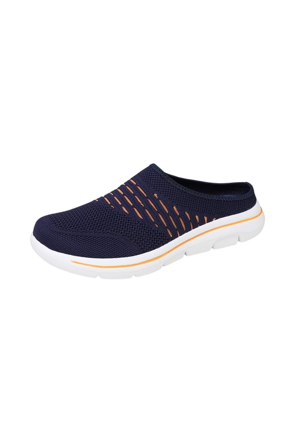 Women's Knit Mesh Slip-On Mules, Breathable Backless Shoes, Lightweight Comfortable Footwear for Walking & Sports Blue