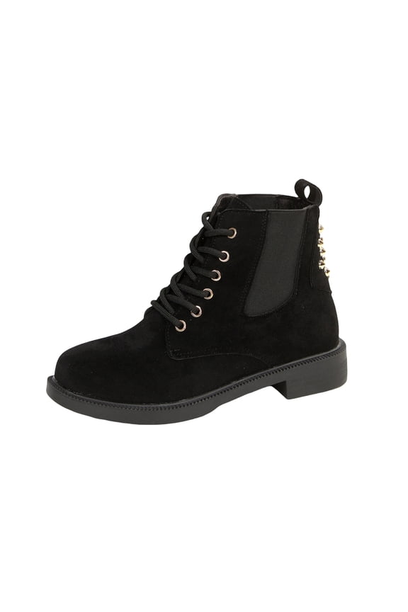 Women's Lace Up Combat Ankle Booties, Faux Suede Low Block Heel Western Boots, Rivet Decor Farm Outdoor Daily Casual Booties Black