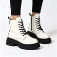thumbnail image 1 of EKVAHL Women's Lace‑Up Platform Ankle Booties, Side Zipper Faux Leather Boots, Lug Sole Fashion Boots For Winter Street Outing White, 1 of 5