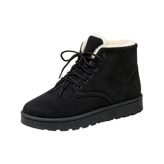 EKVAHL Women's Lace‑Up Winter Ankle Booties, Faux Fur Lined Faux Suede Boots, Warm Platform Walking Boots For Cold Weather Outdoor Wear Black