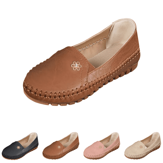 EKVAHL Women's Leather Loafers, Slip-On Casual Walking Flats, Orthopedic Comfort Shoes with Anti-Slip Rubber Sole, All-Day Support for Daily Wear Brown
