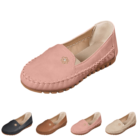 EKVAHL Women's Leather Loafers, Slip-On Casual Walking Flats, Orthopedic Comfort Shoes with Anti-Slip Rubber Sole, All-Day Support for Daily Wear Pink