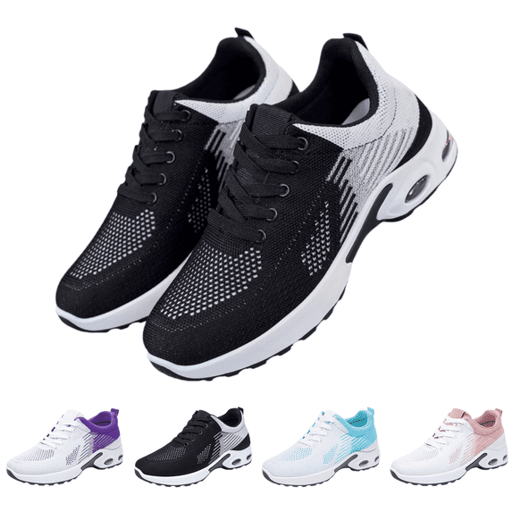 EKVAHL Women's Lightweight Air Cushion Sneakers, Breathable Mesh Walking Shoes, Athletic Casual Running Gym Shoes Black