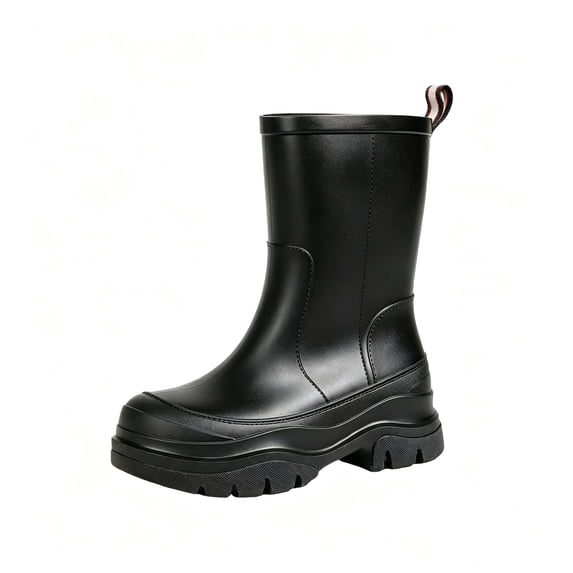 EKVAHL Women's Mid‑Calf Rain Boots, Waterproof Rubber Garden Booties, Anti‑Slip Thick Sole Outdoor Work Boots for Yard Daily Commute Black