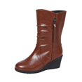 thumbnail image 1 of EKVAHL Women's Mid Calf Wedge Boots, Side Zipper Slouchy Dress Boots, Round Toe Platform Walking Winter Outdoor Boots Brown, 1 of 5