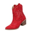 thumbnail image 1 of EKVAHL Women's Mid Calf Western Cowboy Boots, Faux Suede Low Block Heel Booties, Embroidery Country Concert Outdoor Daily Walking Boots Red, 1 of 4