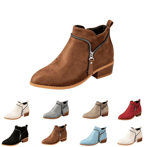 EKVAHL Women's Orthopedic Ankle Booties, Faux Suede Low Block Heel Work Boots, Pointed Toe Fall Winter Outdoor Fashion Boots Brown