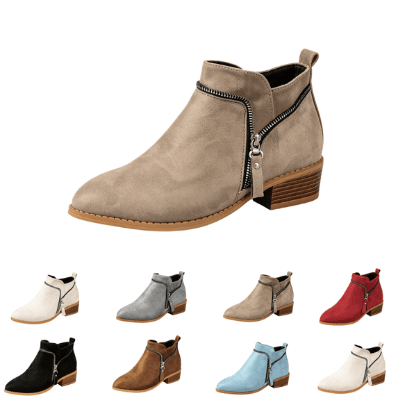 EKVAHL Women's Orthopedic Ankle Booties, Faux Suede Low Block Heel Work Boots, Pointed Toe Fall Winter Outdoor Fashion Boots Multicolor
