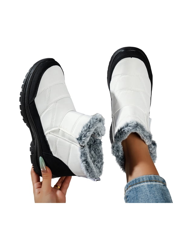 Women's Orthopedic Ankle Snow Boots, Slip On Warm Winter Booties, Wide Width Farm Outdoor Walking Shoes White