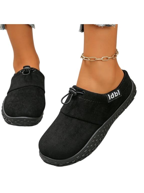 Women's Orthopedic Clog Mules, Slip On Wide Slippers, Adjustable Drawstring Indoor Outdoor Daily Walking Shoes Black