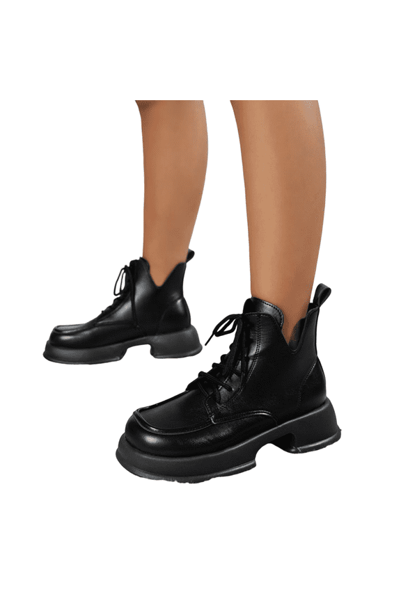 Women's Orthopedic Combat Booties, Lace Up Platform Ankle Boots, Lug Sole Fall Winter Street Daily Casual Boots Black
