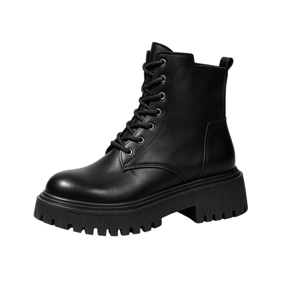 EKVAHL Women's Orthopedic Combat Walking Boots, Lace Up Platform Ankle Booties, Arch Support Lug Sole Outdoor Office Daily Casual Short Boots Black