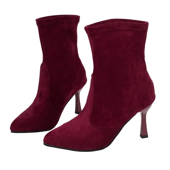 EKVAHL Women's Orthopedic Kitten Heel Ankle Boots, Dress Office Walking Shoes, Soft Suede Pointed Toe Side Zip Arch Support Party Fall Winter Short Boots Red