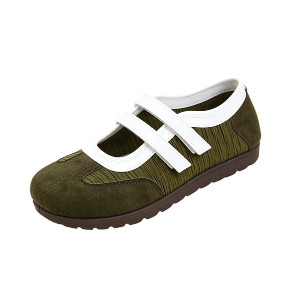 EKVAHL Women's Orthopedic Mary Jane Flats, Adjustable Strap Ballet Shoes, Wide Toe Box Lightweight Anti‑Slip Daily Walking Loafers Green