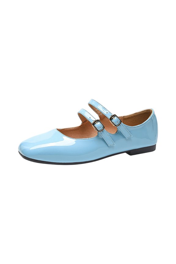 Women's Orthopedic Mary Jane Flats, Ballet Booties Walking Shoes, Patent Leather Double Strap Arch Support Square Toe Office Dating Daily Dress Shoes Blue