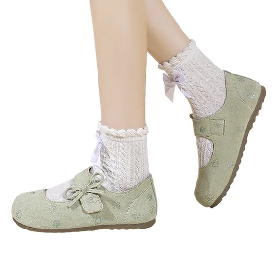 EKVAHL Women's Orthopedic Mary Jane Walking Flats, Soft Faux Suede Ballet Loafers, Arch Support Bow Strap Lightweight Daily Casual Dress Shoes Green