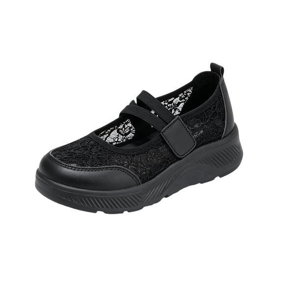 EKVAHL Women's Orthopedic Mary Janes, Lace Hook‑and‑Loop Ballet Flats, Wide Width Breathable Casual Daily Walking Sneakers Black