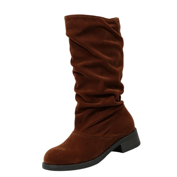 EKVAHL Women's Orthopedic Mid‑Calf Boots, Low Heel Western Boots, Slouchy Retro Casual Daily Walking Boots Brown
