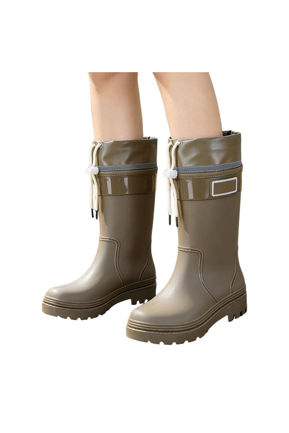 Women's Orthopedic Mid Calf Rain Boots, PVC Platform Rubber Boots, Arch Support Garden Hiking Walking Shoes Green