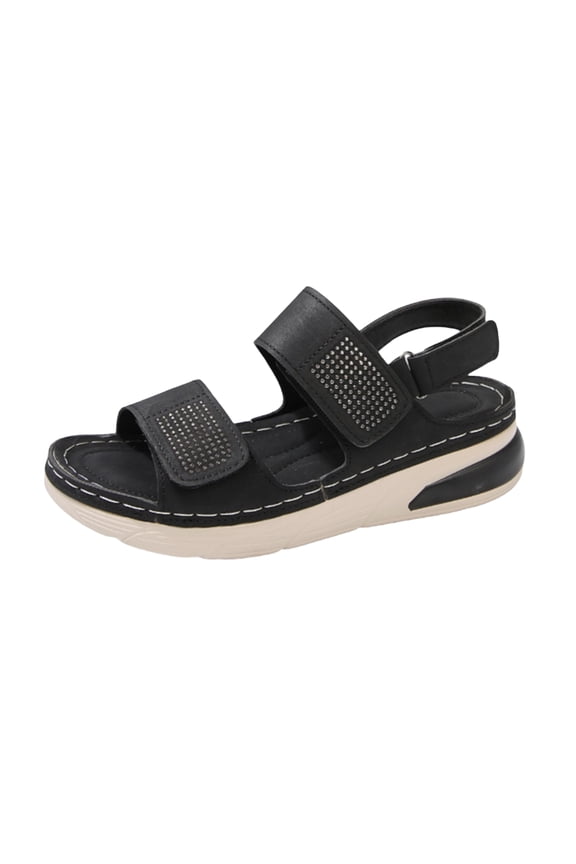 Women's Orthopedic Platform Sandals, Double Strap Backstrap Walking Shoes, Arch Support Cushioned Summer Outdoor Slides Black