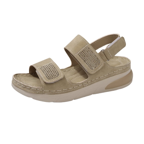 EKVAHL Women's Orthopedic Platform Sandals, Double Strap Backstrap Walking Shoes, Arch Support Cushioned Summer Outdoor Slides Brown