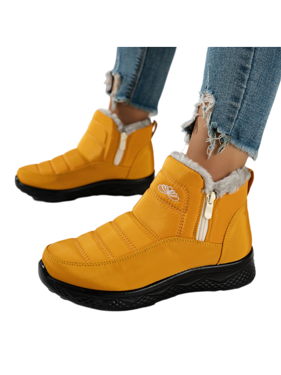 Women's Orthopedic Platform Snow Boots, Ankle Booties Walking Shoes, Waterproof Nylon Fleece Lined Arch Support Zip Up Hiking Cold Weather Outdoor Shoes Yellow