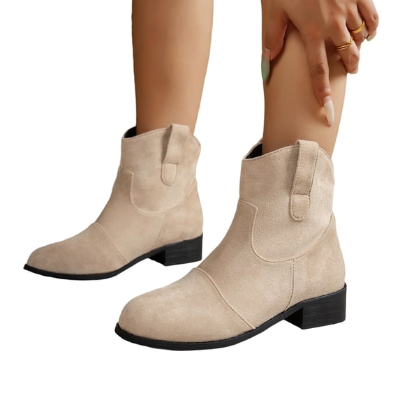 EKVAHL Women's Orthopedic Pull On Ankle Boots, Matte Suede Chelsea Booties, Low Block Heel Daily Wedding Outdoor Casual Short Boots Beige