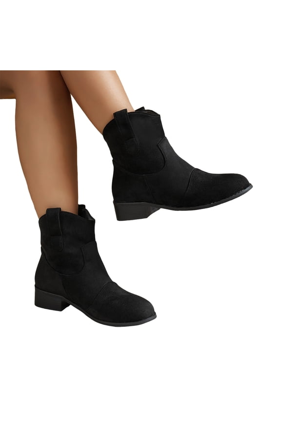 Women's Orthopedic Pull On Ankle Boots, Matte Suede Chelsea Booties, Low Block Heel Daily Wedding Outdoor Casual Short Boots Black