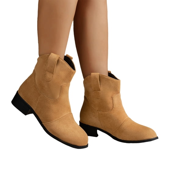 EKVAHL Women's Orthopedic Pull On Ankle Boots, Matte Suede Chelsea Booties, Low Block Heel Daily Wedding Outdoor Casual Short Boots Brown