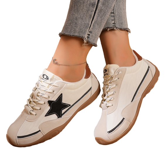 EKVAHL Women's Orthopedic Retro Sneakers, Canvas Star Accent Tennis Shoes, Non‑Slip Gum Sole Street Walking Shoes Beige