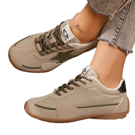EKVAHL Women's Orthopedic Retro Sneakers, Canvas Star Accent Tennis Shoes, Non‑Slip Gum Sole Street Walking Shoes Brown