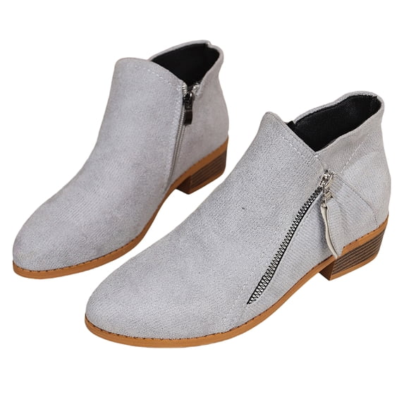 EKVAHL Women's Orthopedic Side Zipper Ankle Booties, Faux Suede Low Block Heel Boots, Pointed Toe Work Office Daily Walking Booties Gray