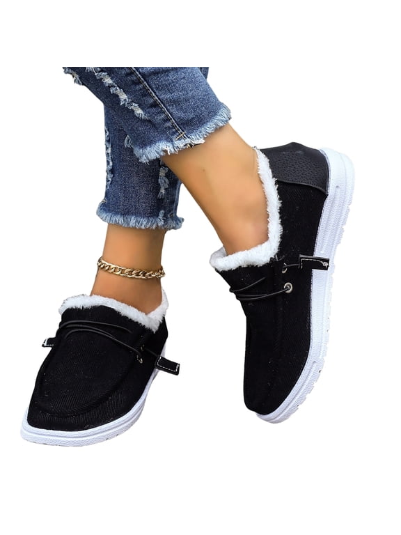 Women's Orthopedic Slip‑On Loafers, Arch Support Casual Boat Shoes, Breathable Wide Width Diabetic Shoes Black