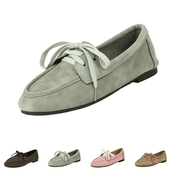 EKVAHL Women's Orthopedic Slip‑On Loafers, Faux Suede Lace‑Up Boat Shoes, Low Heel Arch Support Wide Width Lightweight Casual Loafers Green