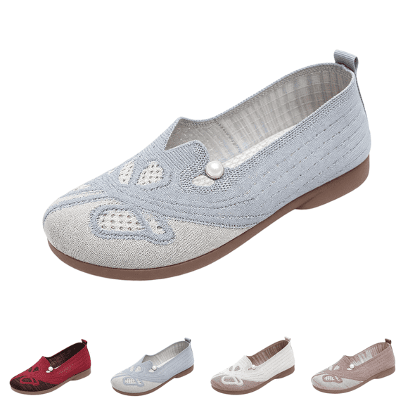 EKVAHL Women's Orthopedic Slip‑On Loafers, Knit Floral Hollow Flat Shoes, Flat Non‑Slip Arch Support Wide Width Casual Dress Loafers Green