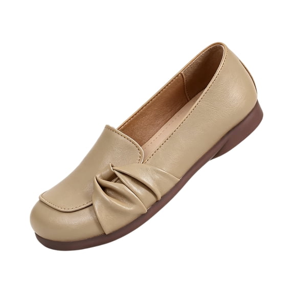 EKVAHL Women's Orthopedic Slip On Loafers, Soft Faux Leather Arch Support Dress Shoes, Wide Toe Box Wedding Office Daily Loafers Beige