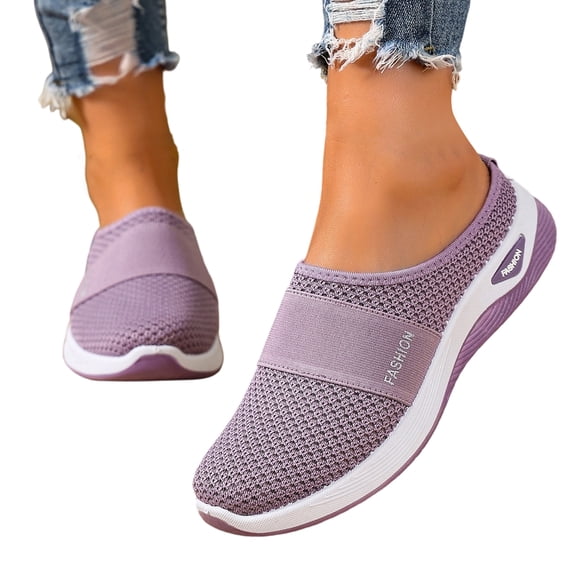 EKVAHL Women's Orthopedic Slip On Mules, Mesh Upper Wide Width Diabetic Shoes, Lightweight Platform Workout Daily Walking Shoes Purple