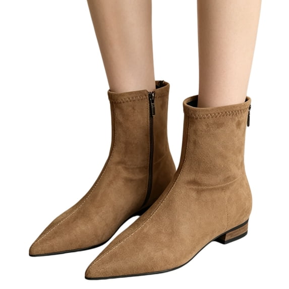 EKVAHL Women's Orthopedic Stretch Ankle Boots, Sock Booties Walking Shoes, Pointed Toe Arch Support Low Heel Back Zip Dating Fall Winter Dress Shoes Brown
