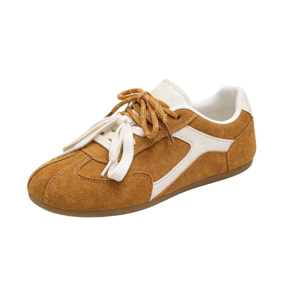 EKVAHL Women's Orthopedic Vintage Tennis Shoes, Faux Suede Color Block Sneakers, Flexible Low Profile Daily Casual Shoes Brown