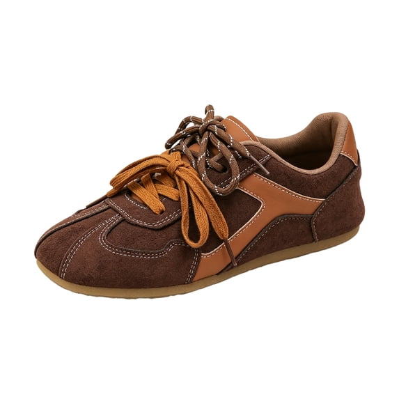 EKVAHL Women's Orthopedic Vintage Tennis Shoes, Faux Suede Color Block Sneakers, Flexible Low Profile Daily Casual Shoes Brown