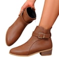 thumbnail image 1 of EKVAHL Women's Orthopedic Walking Ankle Boots, Buckle Strap Low Heel Booties, Arch Support Wide Fit Round Toe Vintage Daily Outdoor Casual Short Boots Brown, 1 of 5