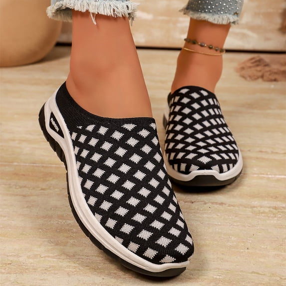 EKVAHL Women's Orthopedic Walking Mules, Grid Knit Mesh Backless Slip On Clogs, Cushioned Insole Wide Width Lightweight Daily Casual Beach Walking Sneakers Black