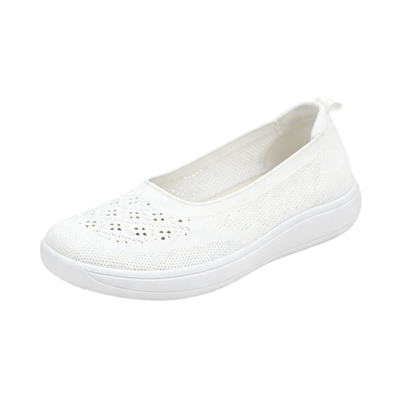 EKVAHL Women's Orthopedic Walking Shoes, Slip‑On Hollow Knit Casual Sneakers, Breathable Wide Width Flat Shoes For Outdoor Travel White