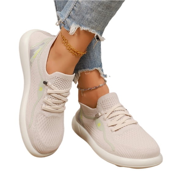 EKVAHL Women's Orthopedic Walking Sneakers, Lace Up Mesh Athletic Shoes, Arch Support Flexible Non Slip Sole Gym Outdoor Daily Fitness Shoes Beige