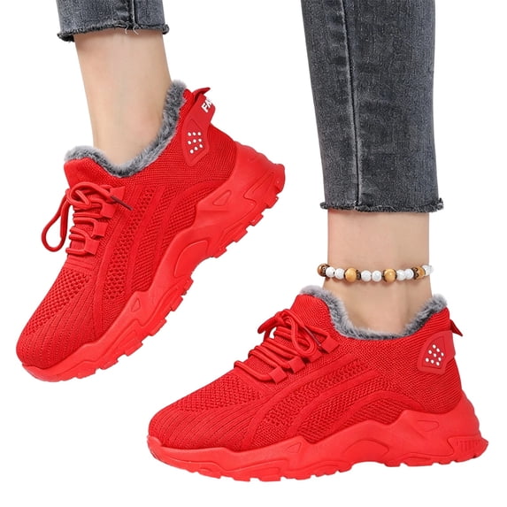 EKVAHL Women's Orthopedic Walking Sneakers, Non‑Slip Knit Mid Top Shoes, Lightweight Arch Support Sneakers For Work Gym Red
