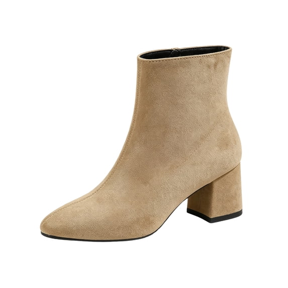 EKVAHL Women's Orthopedic Zip Up Ankle Boots, Matte Suede Arch Support Dress Booties, Solid Block Heel Wedding Office Daily Elegant Heeled Boots Brown