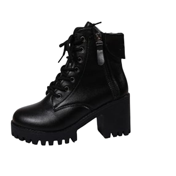 EKVAHL Women's Platform Ankle Boots, Lace‑Up Lug Sole Booties, Side Zipper Chunky Heel Walking Boots for Street Party Black