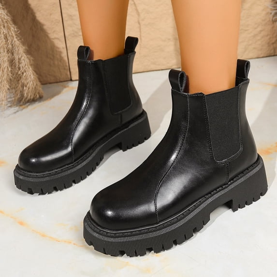 EKVAHL Women's Platform Chelsea Boots, Orthopedic Slip On Ankle Booties, Non Slip Casual Commute Daily Walking Boots Black