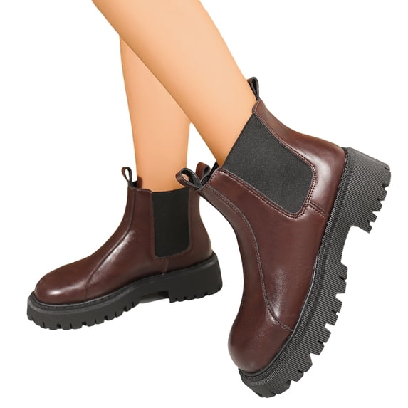 EKVAHL Women's Platform Chelsea Boots, Orthopedic Slip On Ankle Booties, Non Slip Casual Commute Daily Walking Boots Brown