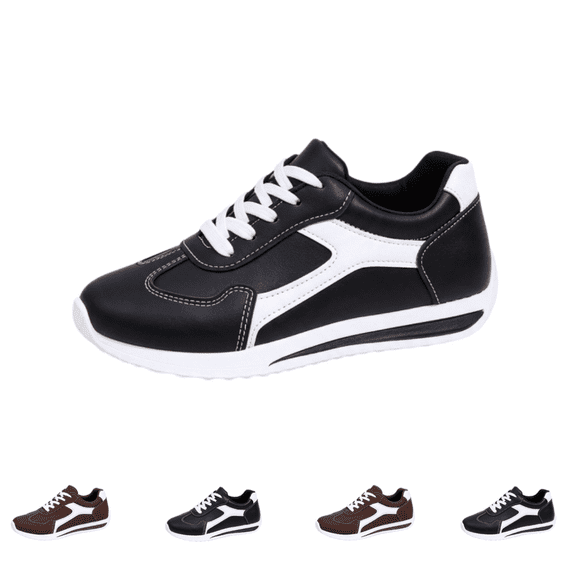 EKVAHL Women's Retro Lace‑Up Sneakers Classic Two‑Tone Tennis Shoes Non‑Slip Cushioned Daily Casual Walking Shoes Black